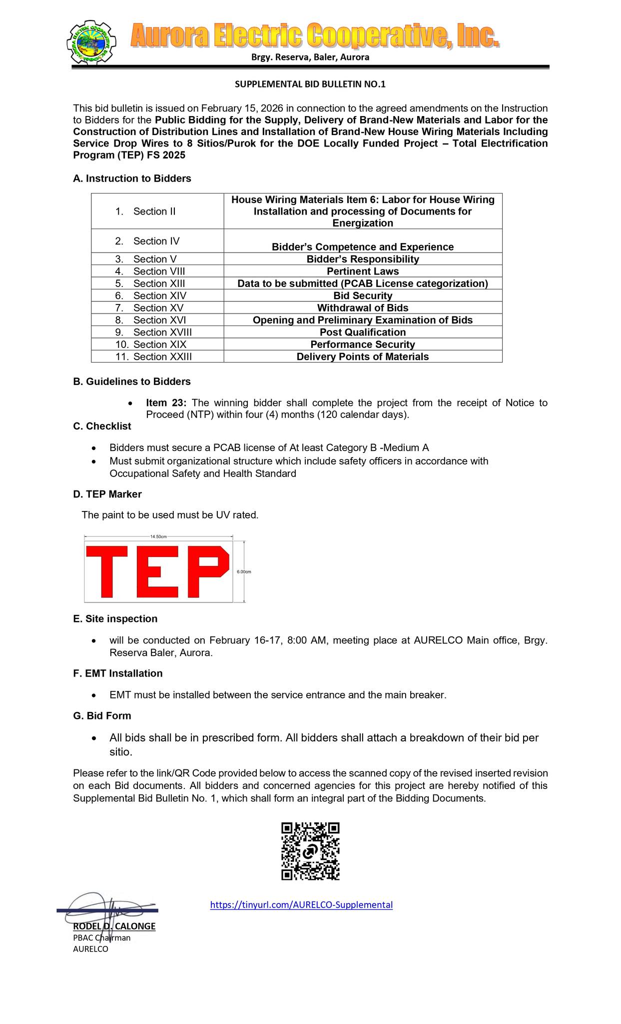 Supplemental Bulletin No.1